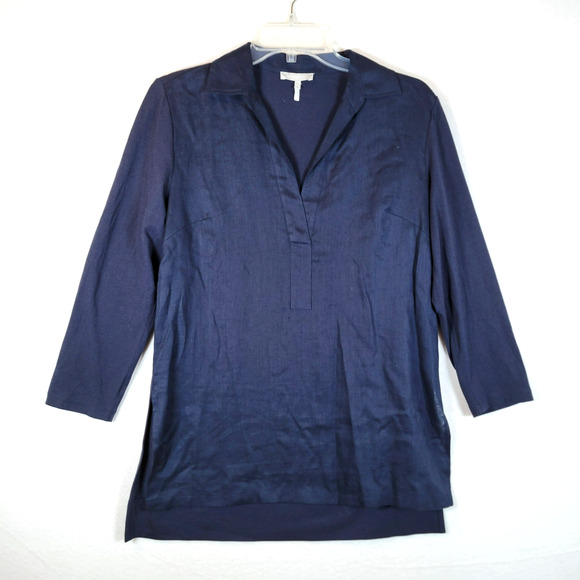 Hinson Wu Tops - Hinson Wu Womens Linen Blouse Size XS Blue 3/4 Sleeve Beach Nautical Boat Resort